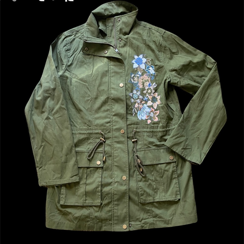 womens embroidered army jacket green size medium